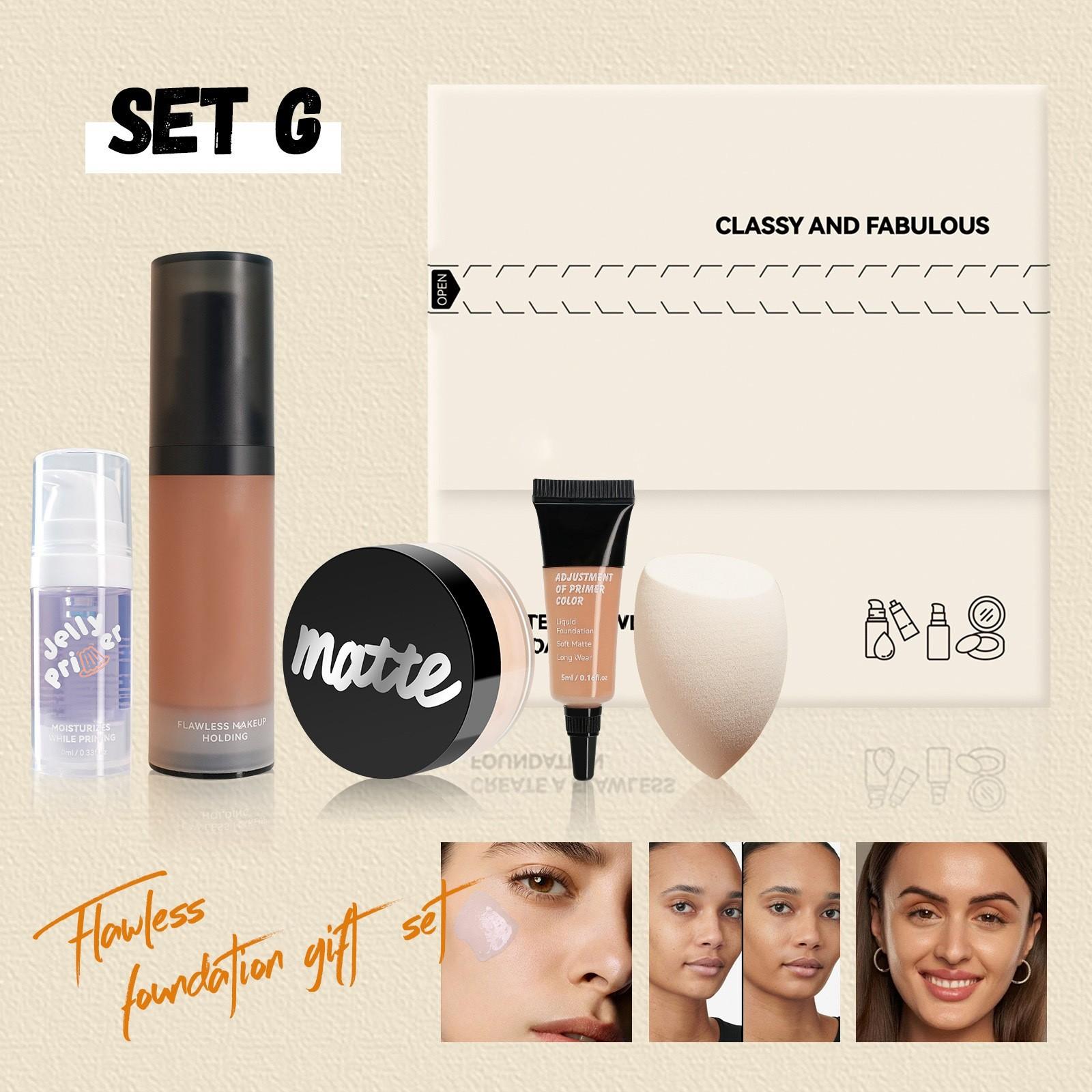 

Набор для макияжа лица из 5 предметов, Тональная основа и матирующая пудра, Стойкий водостойкий натуральный набор(5мл+10мл+30мл+6г) One Size