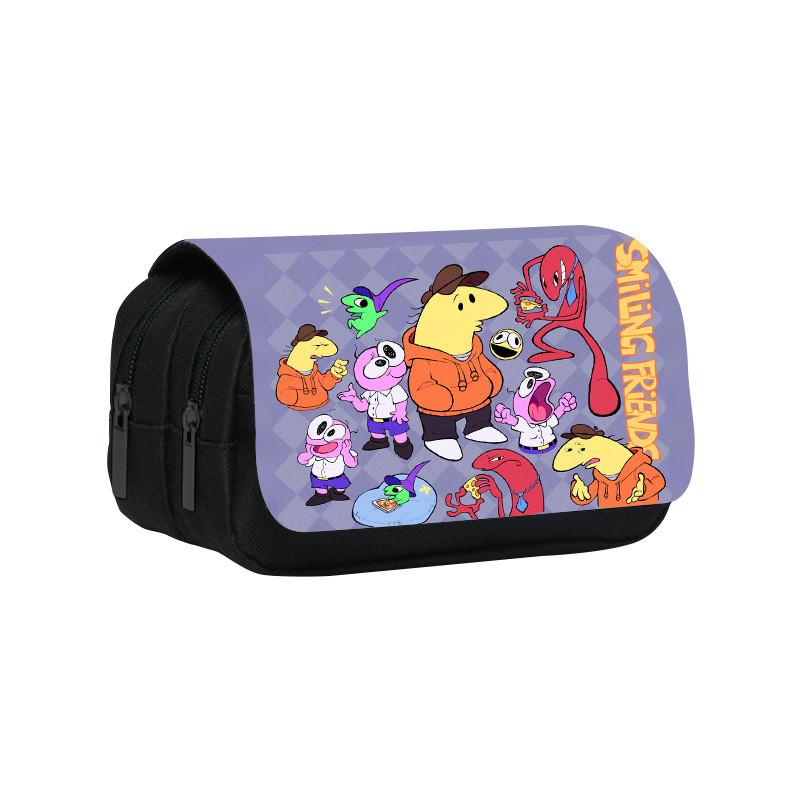 Smiling Friend Double Layer Pencil Case Cartoon Microfiber Storage For Students And Kids