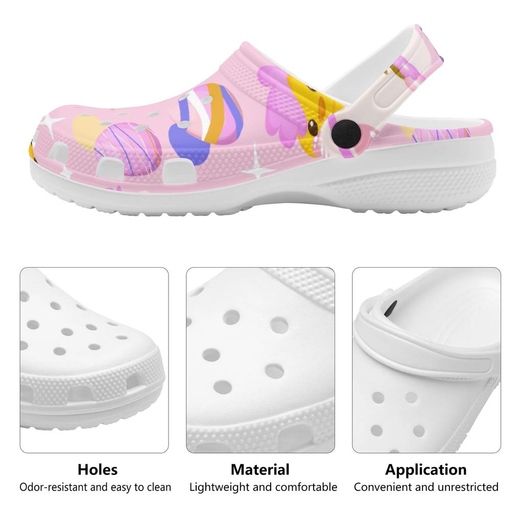 White Printed EVA Casual Clogs for Women Men Soft Sole Lightweight Breathable Slip On Sandals Slippers Summer Daily Leisure Shoes