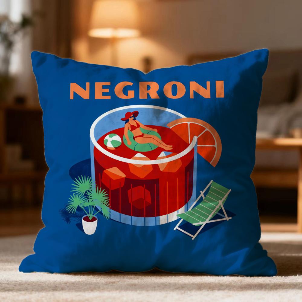 Popular NNegroni Cocktailever Cushion Cover Soft Washable Pillow Case Multi-Scene for Couch Bed Travel Office Use