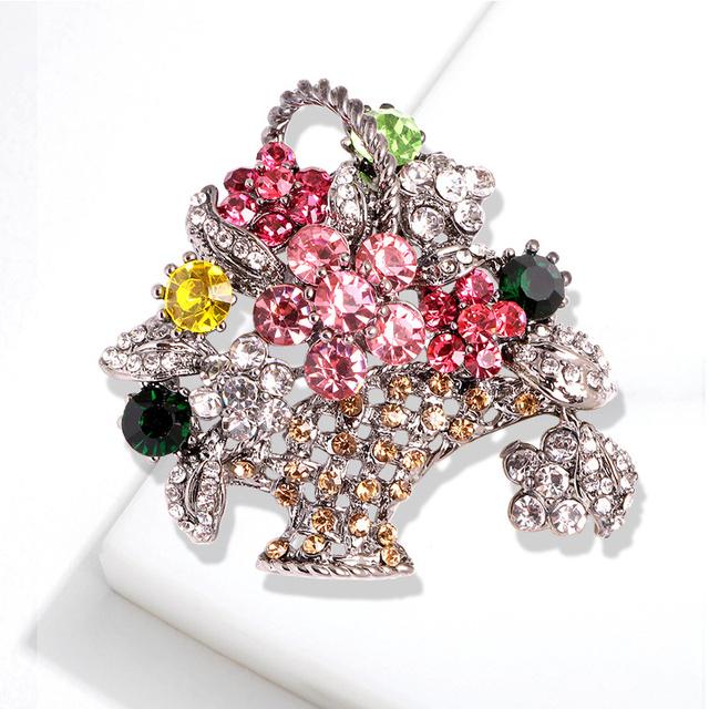 Vintage Blomkorg Brosch Brosch Geometrisk Blomma Nål Färgstark Strass Kläder