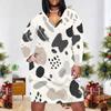 Women Plus Size V Neck Long Sleeve Abstract Printed Fitted Straight Dress
