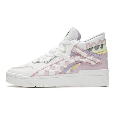 Li Ning Disney X  Weiwu Midprm Leather Trendy Slip Resistant Durable Lightweight High Top Sneakers Women Sneakers White Pink AGCS152-2