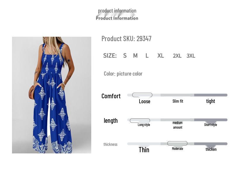 2025 Summer Women's Printed Casual Loose Short Sleeve Jumpsuit