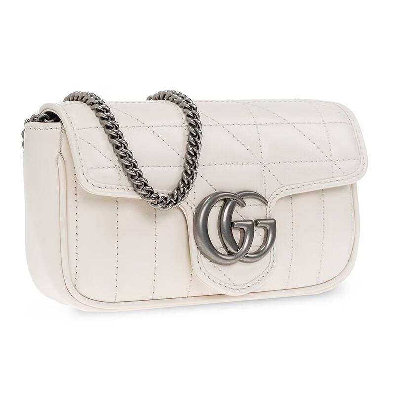 Gucci GG Marmont Mini Shoulder Bag White Quilted Leather Silver Hardware Chain Crossbody Bag for Women Evening Party Daily Commute 476433-DTD5N-9022