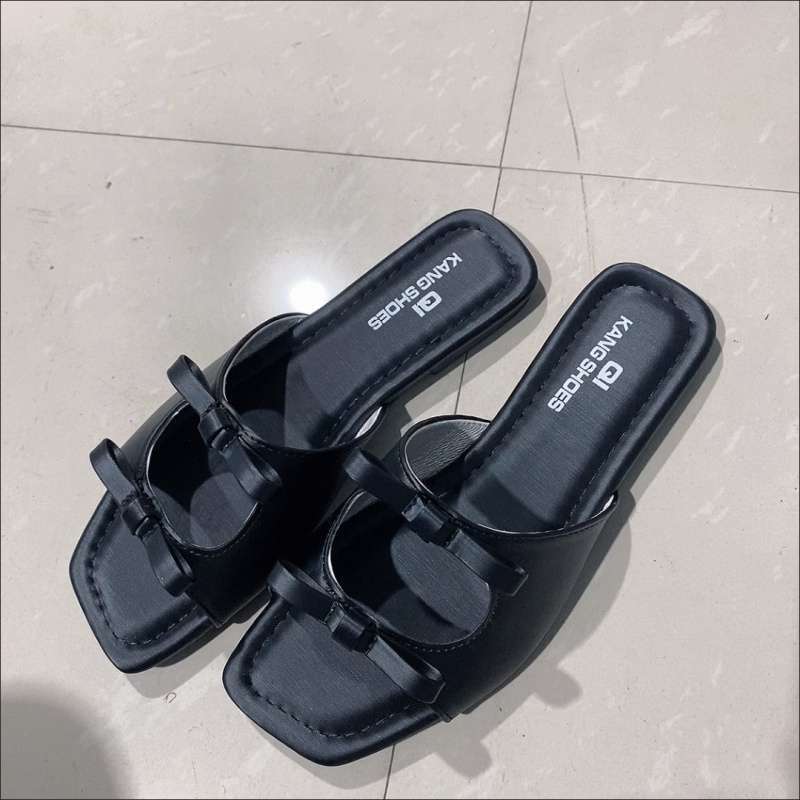 

Beach Shoes Bow Flat Slippers Open-toed Flat Slippers 35 чёрный