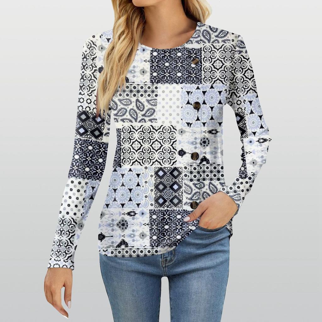 Damenmode Lässiges Rundhals-Langarm-T-Shirt mit Aufdruck