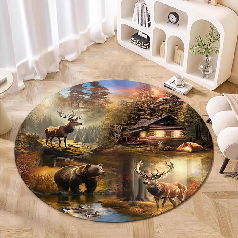 Wilderness Cabin Serenity Round Rug Home Soft Decorative Anti Slip Yoga Table And Chair Mat Carpet Outdoor Floor Mat Carpet S7