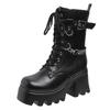 Fashion Comemore Gothic 8.5CM Heeled Platform Women Mid-calf Boots Autumn Winter High Heels Punk Style Women Motorcycle Botines Shoes
