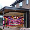 2D planar garage door banner 1 piece. Vibrant disco ball dance hall background banner, washable and reusable polyester.