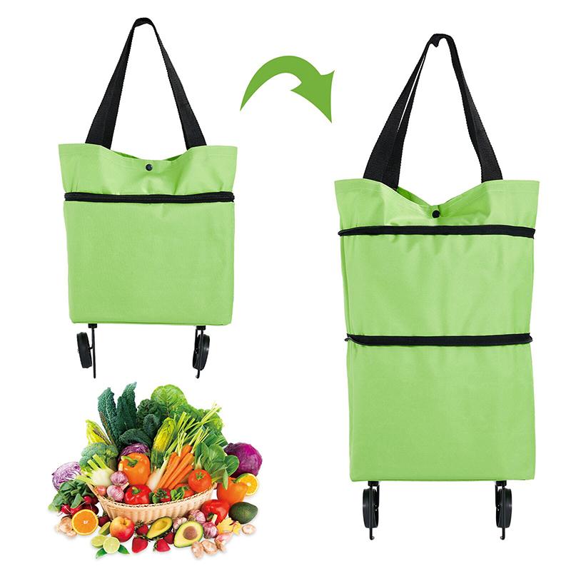 Összecsukható bevásárlókocsi táska kerekekkel Nagy, újrafelhasználható szövet kézi hordtáska Bolsas Eco Fabric Szupermarket Élelmiszerbolt kosártáska zöld