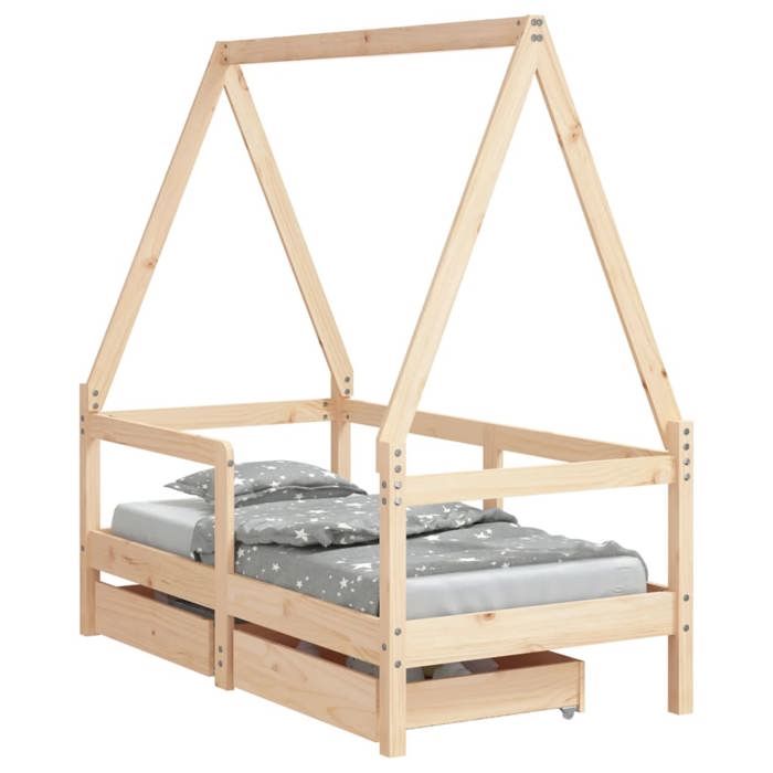 VidaXL Children's Bed Frame with Drawers 70x140 Cm Solid Pine Wood 834471
