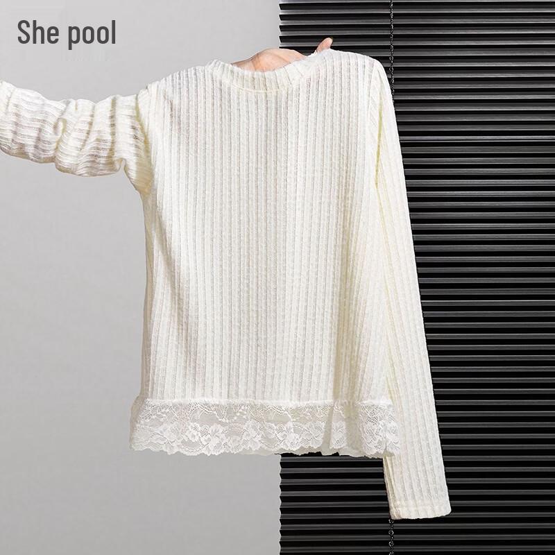 Women s Elegant Lace Hem Long Sleeve Top S
