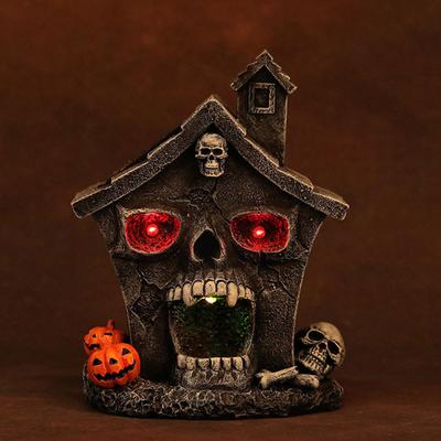 Halloween Head Haunted House Village Figurine Decoration Resin Mansion Lighted Decor For Home Kitchen Fireplace Desk Ornaments