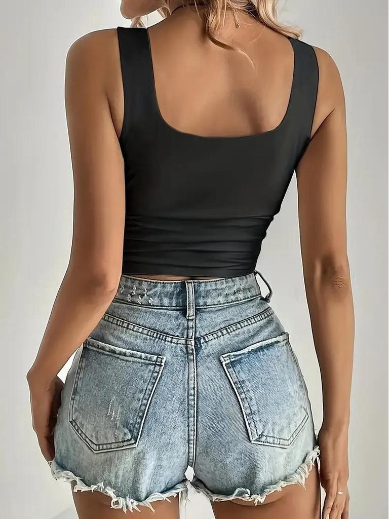 2025 European & American Summer Resort Slim Fit Square Neck Sleeveless Tank Top