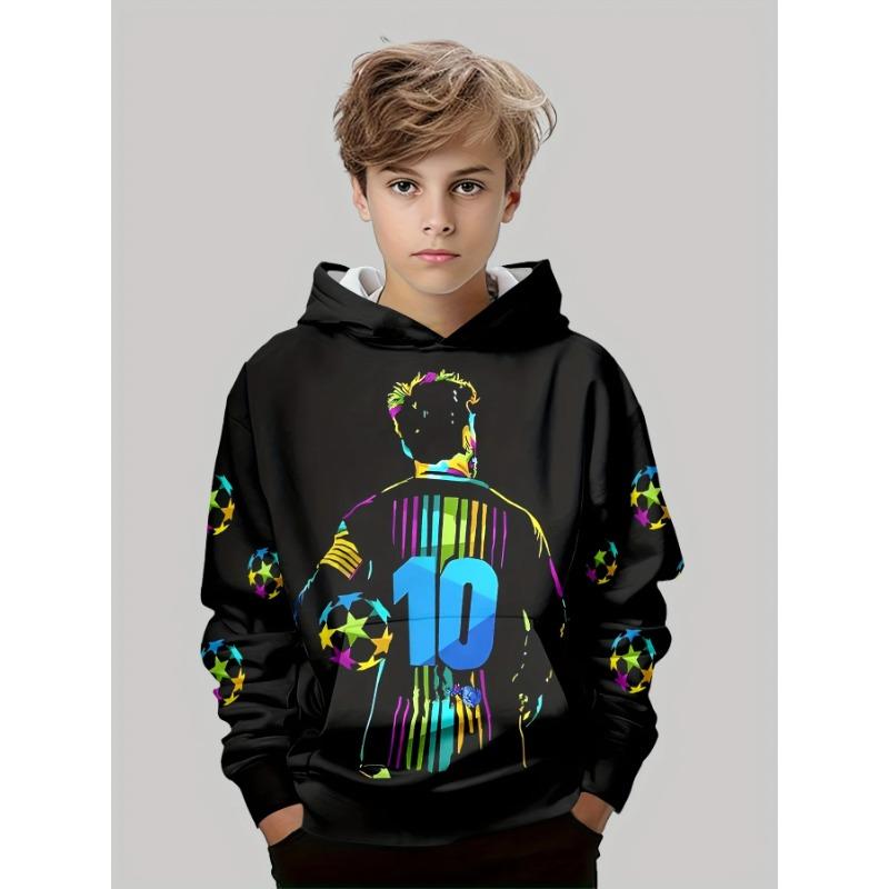 Autumn Winter 3D Football Printed Hoodies Fashionable Casual Warm Sports Long Sleeved Children's Boy Hooded Sweatshirts
