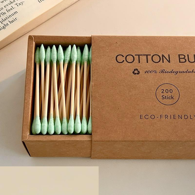 Eco-Friendly Bamboo Cotton Swabs Double Head Disposable Ear Cleaning Makeup Remover Sticks Kraft Paper Box Packed Beauty Tool