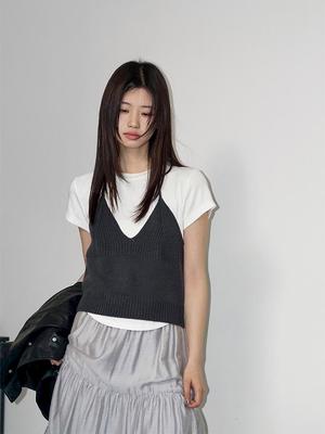 Women's Spring Korean-Style V-Neck Knit Vest - Versatile Solid Color Sleeveless Pullover