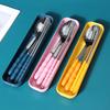 Chopsticks and Spoon Set Student Stainless Steel Portable Tableware 3-Piece Set Children's Fork Single Office Worker Storage Box