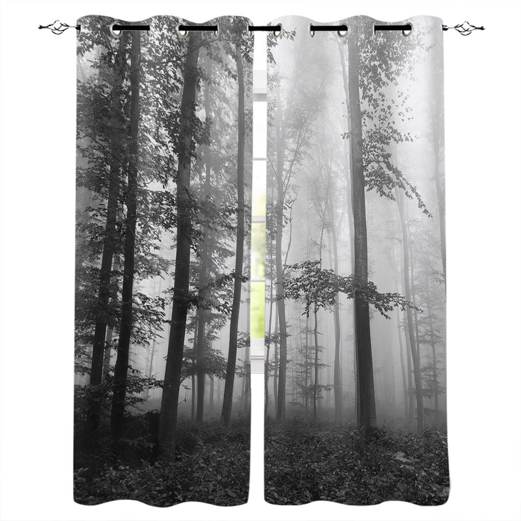 Autumn Woods Mysterious Fog Curtains for Living Room Kitchen Window Curtain Luxury Curtains for Bedroom Kids