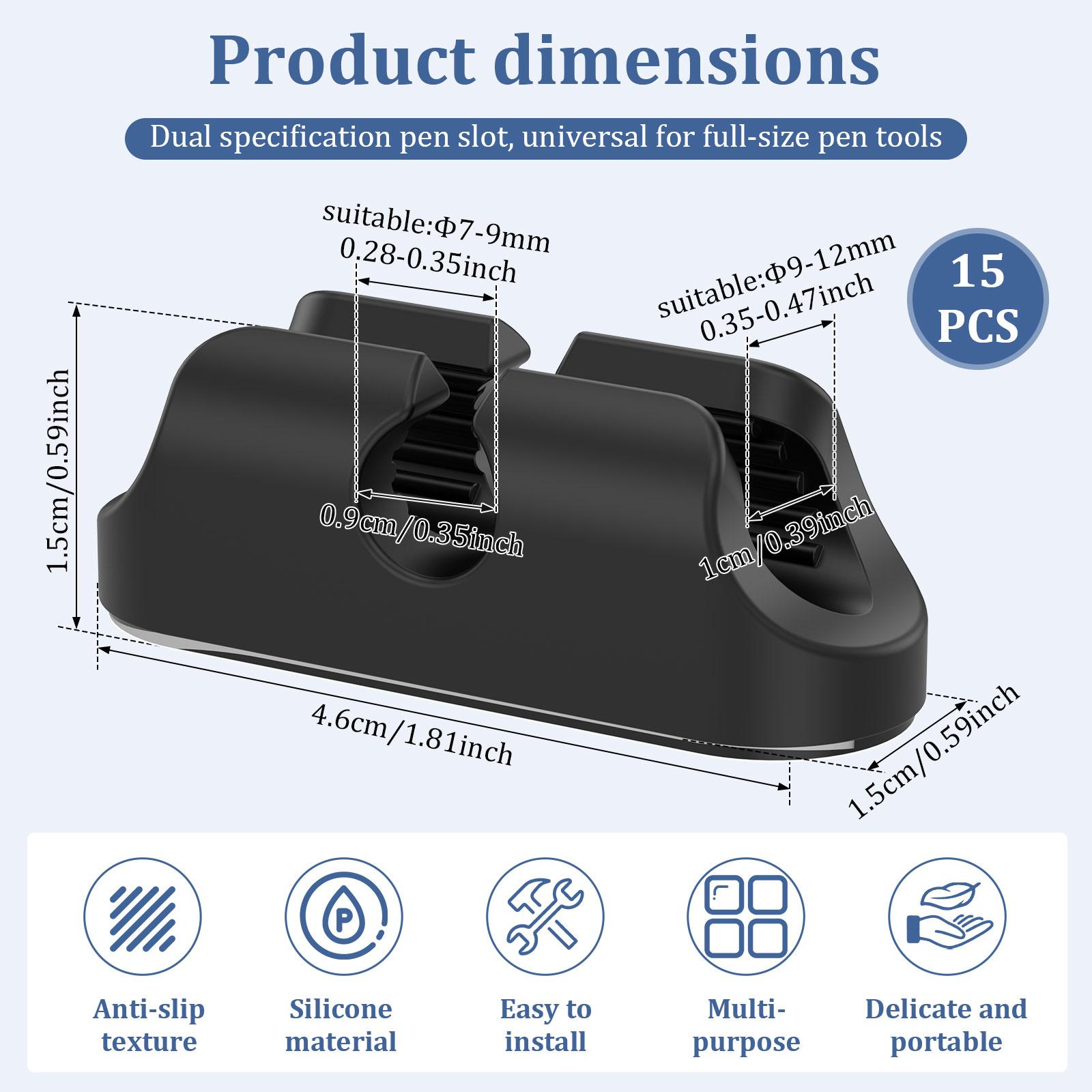 

15/12Pcs Silicone Pen Holder Clip Adhesive/Magnetic Dual Slot Pen Holder Wall Mounted Pencil Clip Desktop Marker Pen Organizer