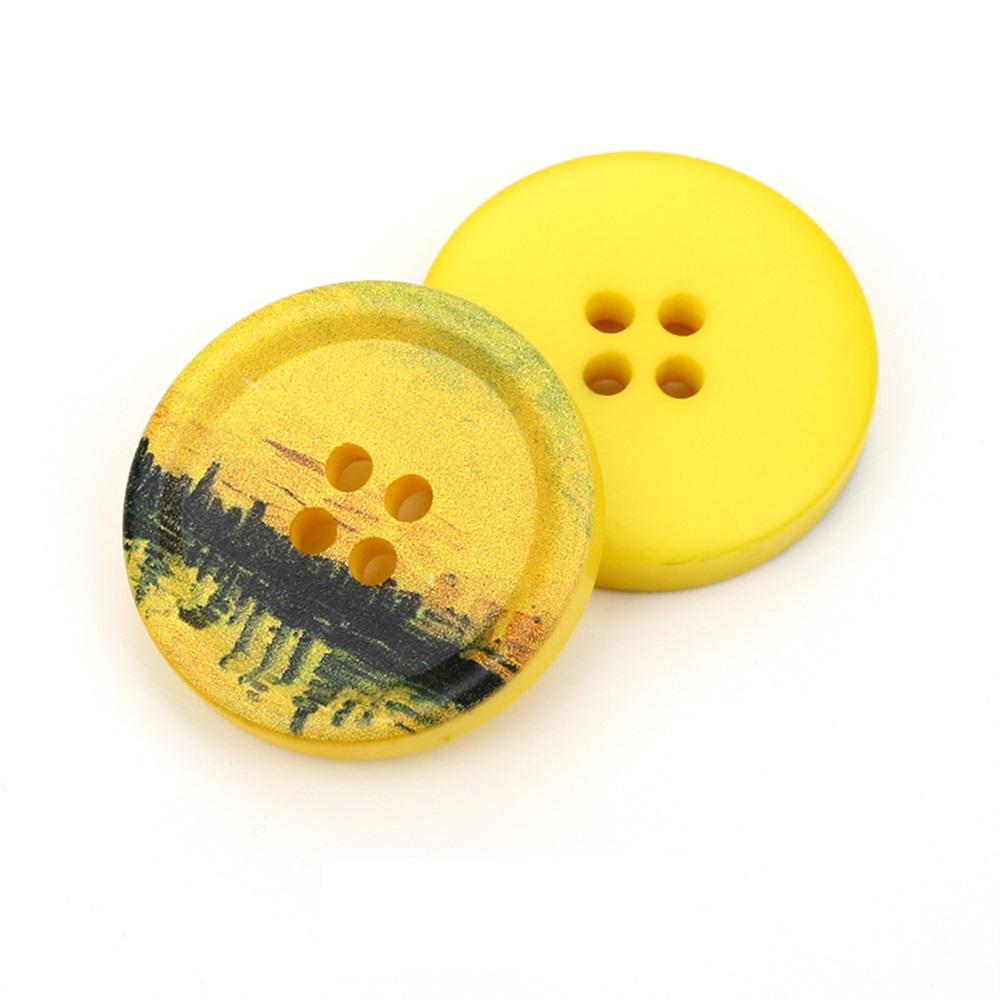 Resin Round 4 Holes Buttons Landscape Print 21Mm-34Mm Diy Handmade Sewing Accessories For Clothing Decorative Buttons Tool 5Pcs