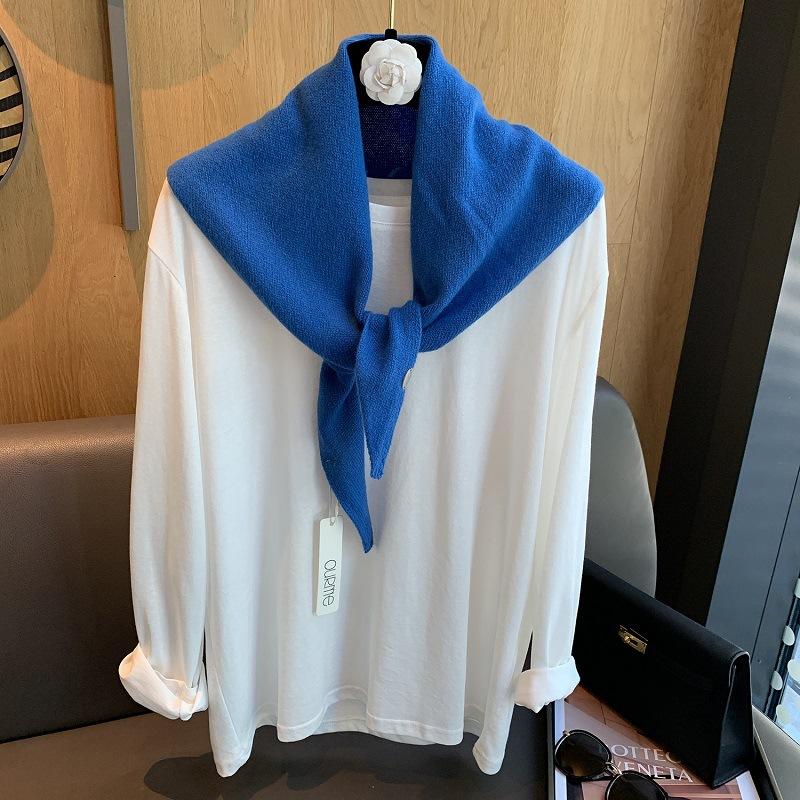 100% Wool Korean Style Winter Fashion Warm Knitted Triangular Hijab Scarf Women Headscarf Shawl Multi-functional Neckerchief