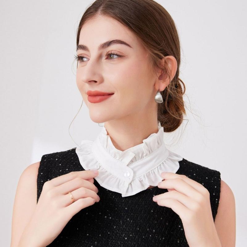 Damen Elegant Plissiert Gerüscht Falscher Kragen Abnehmbare Bluse Stehkragen Halsband Halskrause Choker Bekleidungsaccessoire