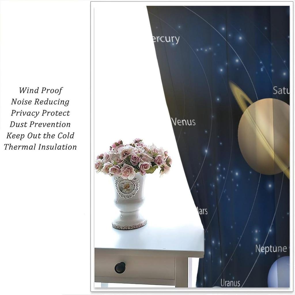 Outer Space Curtains for Kids Bedroom,Solar System Window Treatments Galaxy Knowledge Universe Planets Educational Window Drapes