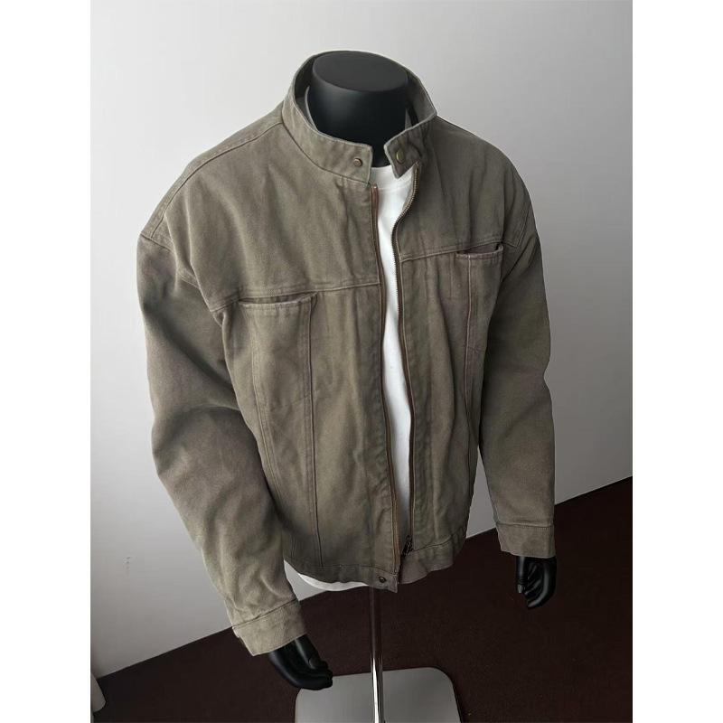 

American retro washed Harrington jacket men s winter thickened design sense short stand-up collar casual jacket high sense M