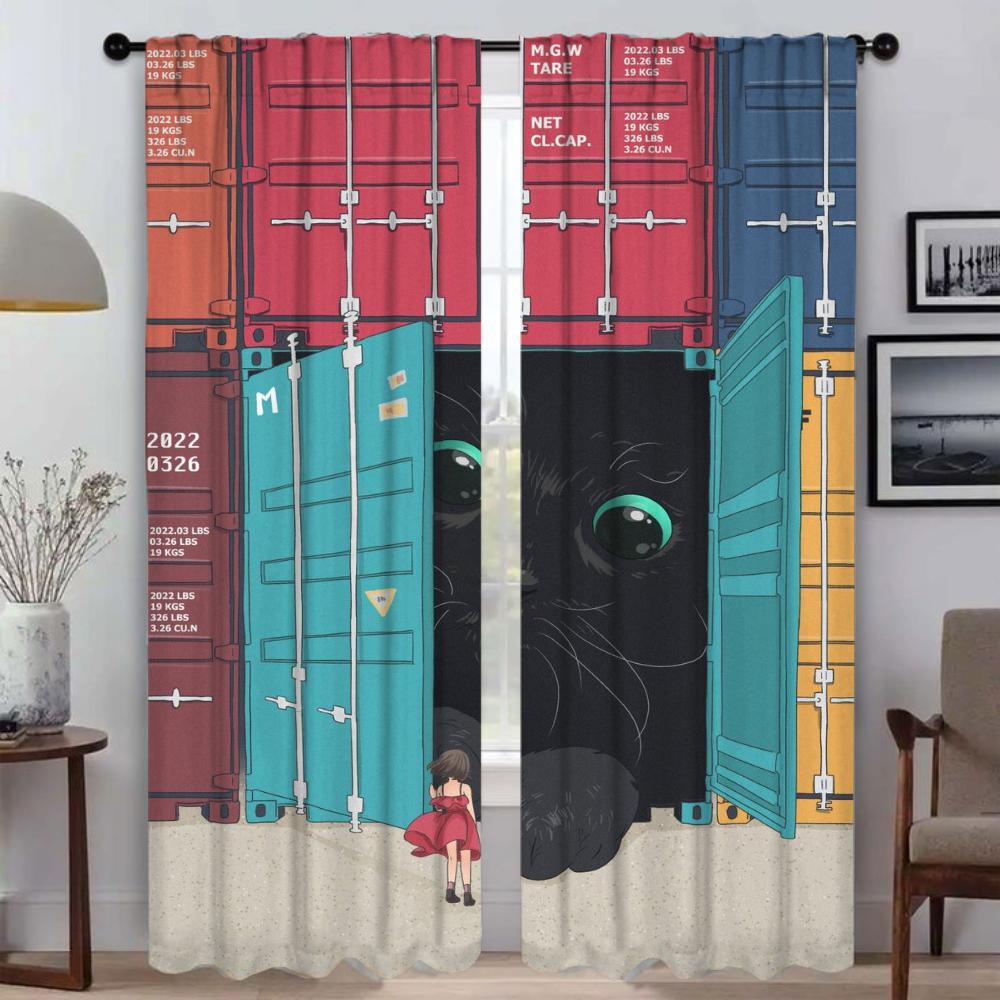 Blackout Curtains for Living Room Curtain Cute Home Interior Curtains 2 Pieces Tulle for Bedroom Partition Shades Kitchen Camera