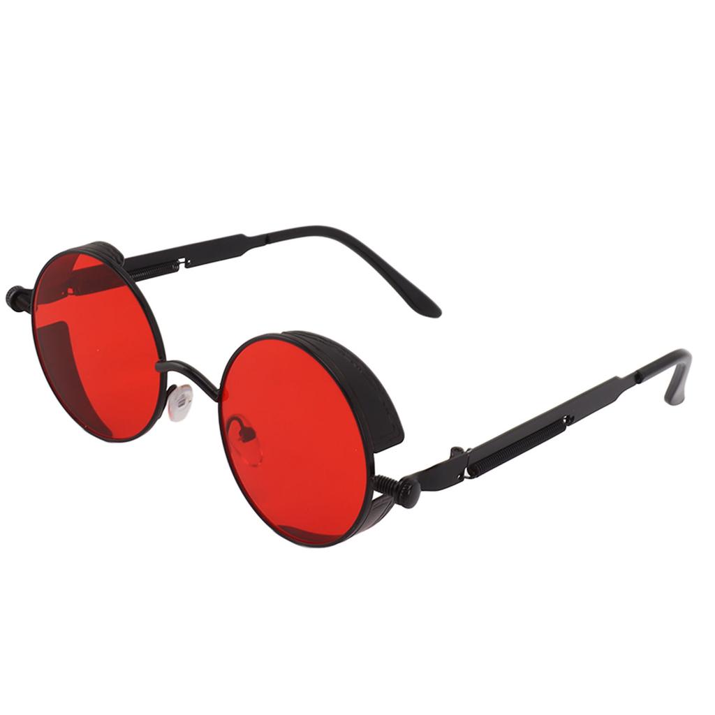 Round Sunglasses Metal Spring Feet UV Proof Stylish Cool Sunglasses for Men Women Party Beach Summer Black Frame Red