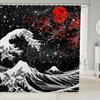 Japanese Wave Shower Curtain Kids Cherry Blossoms Bathroom Shower Curtain Set For Boys Girls Japanese Ukiyoe Theme Home Decor