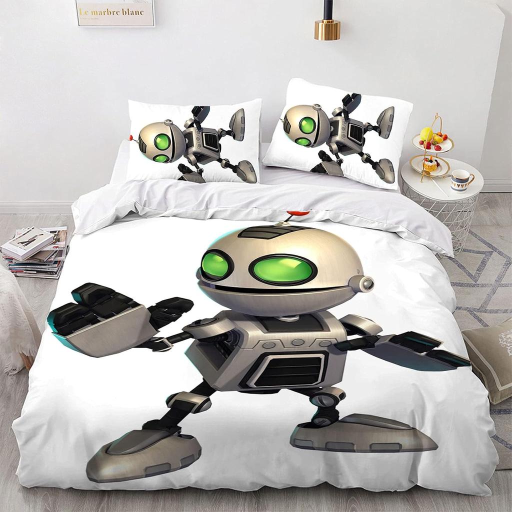 Ensemble de literie 3D Jeu Ratchet & Clank Rift Apart Ensemble de lit imprimé Housse de couette Drap Taie d'oreiller Lit Couette douce Taille Double Queen King
