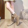 2025 Korean Style Women's Retro Soft Leather Round Toe Flat Heel Pleated Suede Ankle Boots