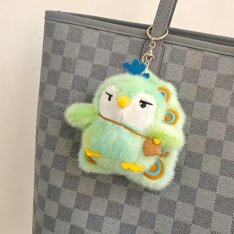 Green Peacock Doll Pendant - Little Penguin Plush Toy Cartoon Keychain Charm