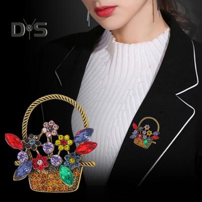 Flower Basket Brooch Hollow Out Colorful Rhinestone Flower Leaf Retro Suit Coat Collar Hat Scarf Clothes Pin Prom Party Garment Jewelry