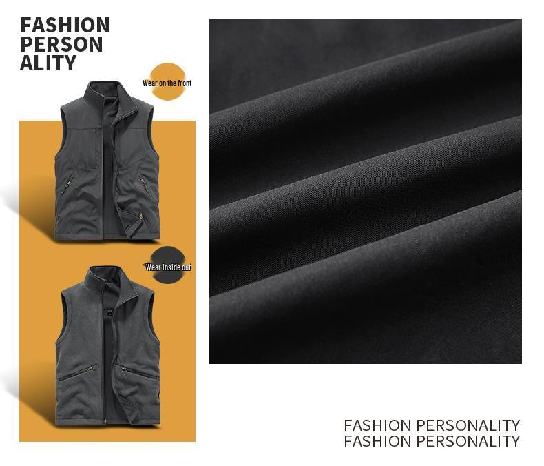 Gilet de pêche imperméable et coupe-vent double face pour homme avec doublure en velours