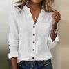 Women Shirt V Neck Long Sleeve Button Down Spring Summer Casual Tops