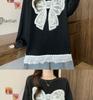 Plus Size Crocheted Lace Round Neck Slimming Long Sleeve Women's Autumn/Winter Bow Loose Mid-Length Top