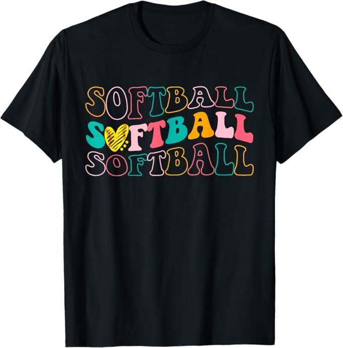 

Groovy Love Heart Softball Player Funny Softball Baseball T-Shirt L
