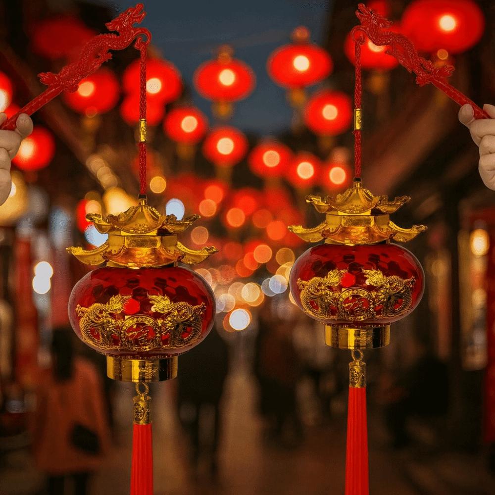 Hot Stamping Relief Spring Festival Lanterns Handmade Glowing New Year Pendants Blessing with Tassel Projection Lanterns