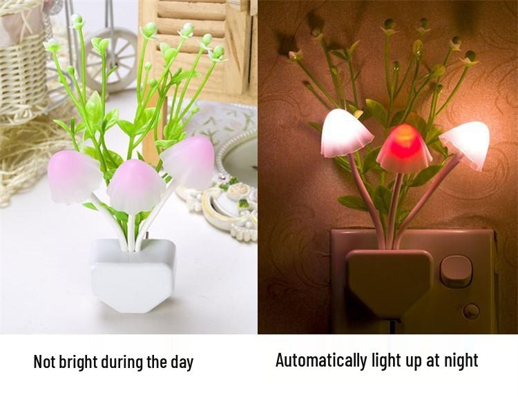 LED Energy-Saving Mushroom Lamp with Colorful Artificial Flowers and Night Light Vase
