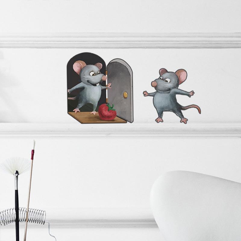 DZ900 Cartoon Zwei Kleine Mäuse Mauseloch Aufkleber zur Verschönerung von Schlafzimmer, Wohnzimmer und Heimwänden nach Belieben