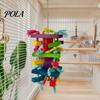 Durable Parrot Toy Chewing for Macaws African Greys, Colorful Wooden Block Puzzle with Medium Chew Cotton Tassels, Hanging Interactive Activity Cage,