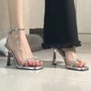 2025 Spring New Round Head Thin Heel High Heel Temperament Thin French Fashion Sexy Beauty Open-toed Women's Sandals