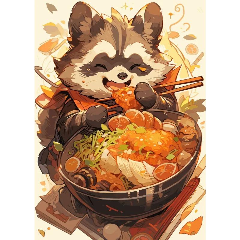 Japanese Noodle Dog Cat Funny Kitchen Ramen Noodles Poster Wall Art Prints Canvas Painting Pictures for Restaurant Home Decor