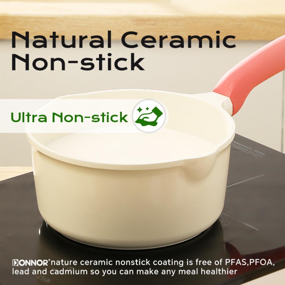 DONNOR Milk Pot Nonstick Induction Pot 2qt  Small Cooking Pot Soup Cooking Pot Non Toxic Sauce Pans for Kitchen PFAS Free