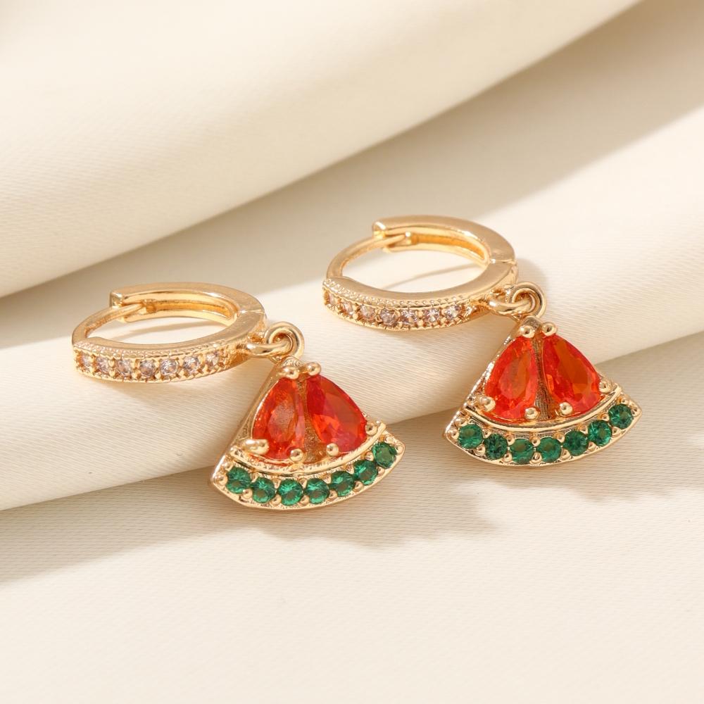 1 Pair Cute Fruit Dangle Earrings for Women Cubic Zirconia Jewelry Wedding Party Accessories