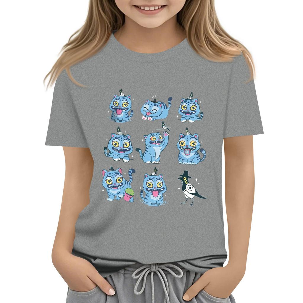 Boys Girls Round Neck Casual Printed Short-sleeved T-shirt Top